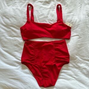 Aerie Wide Strap Scoop Bikini - Red - XL